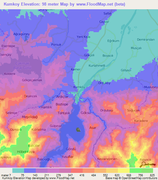 Kumkoy,Turkey Elevation Map