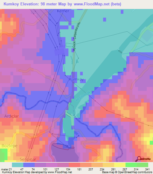 Kumkoy,Turkey Elevation Map