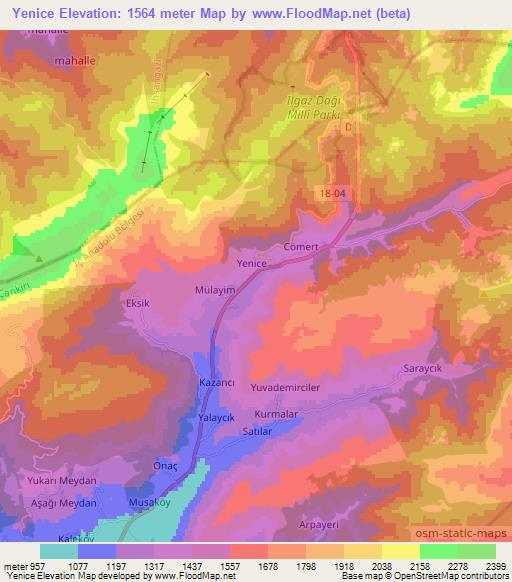 Yenice,Turkey Elevation Map