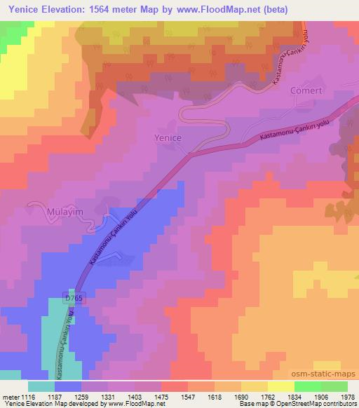 Yenice,Turkey Elevation Map