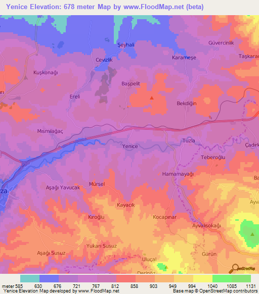 Yenice,Turkey Elevation Map