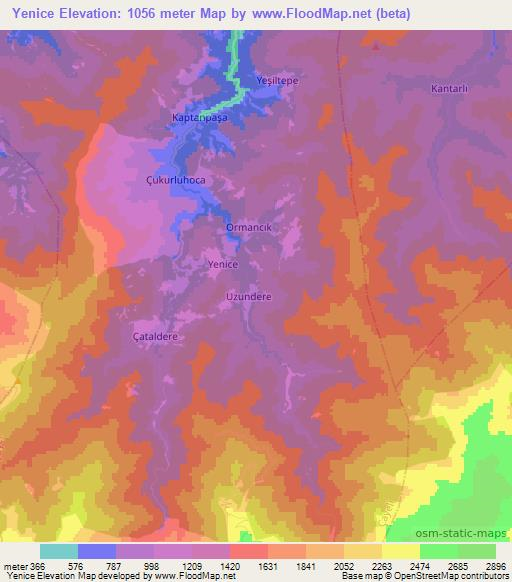 Yenice,Turkey Elevation Map