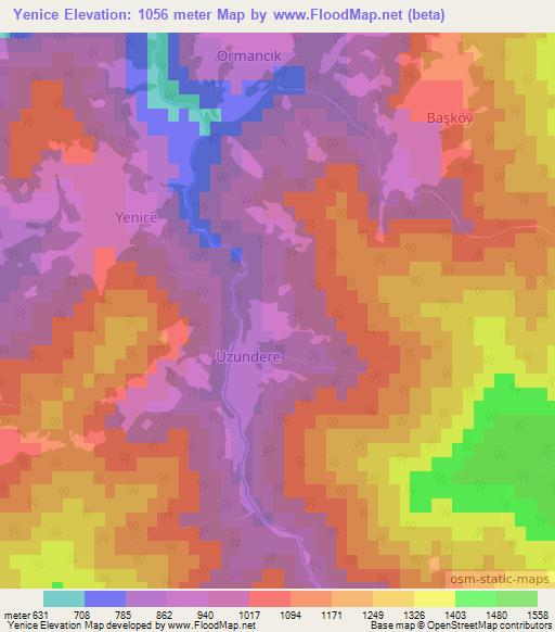 Yenice,Turkey Elevation Map