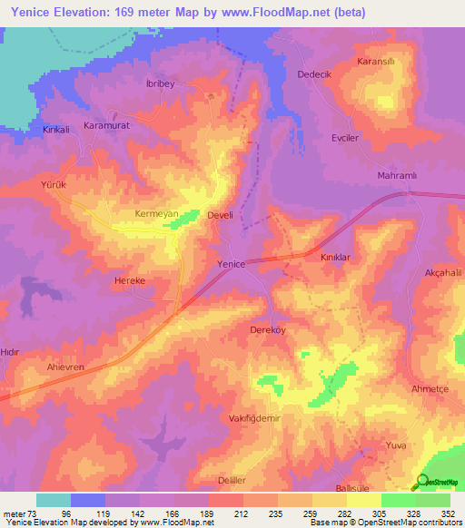 Yenice,Turkey Elevation Map