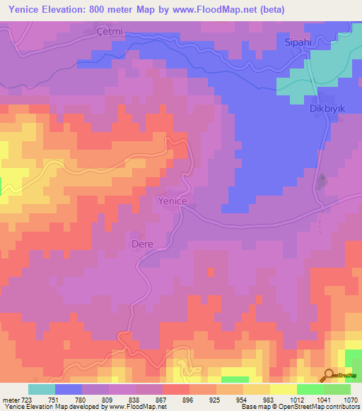 Yenice,Turkey Elevation Map