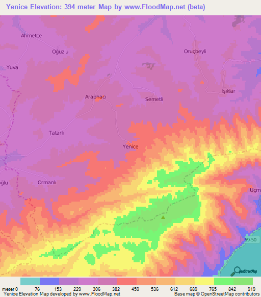 Yenice,Turkey Elevation Map