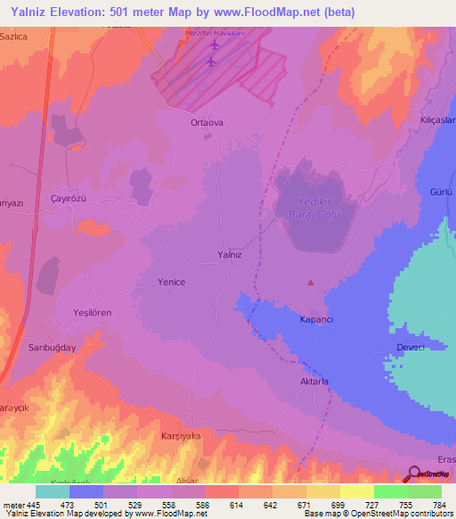 Yalniz,Turkey Elevation Map