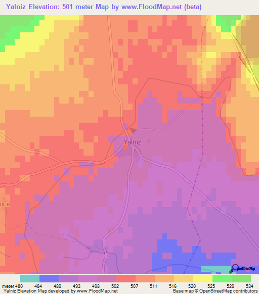 Yalniz,Turkey Elevation Map