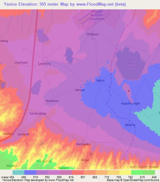 Yenice,Turkey Elevation Map