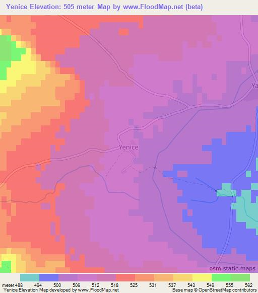 Yenice,Turkey Elevation Map