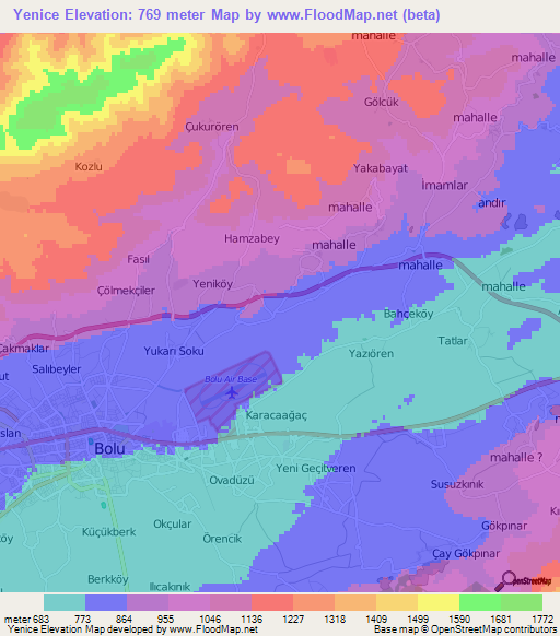 Yenice,Turkey Elevation Map