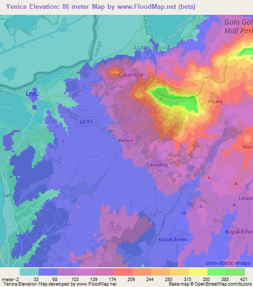 Yenice,Turkey Elevation Map