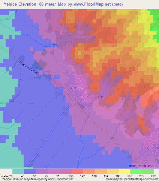 Yenice,Turkey Elevation Map