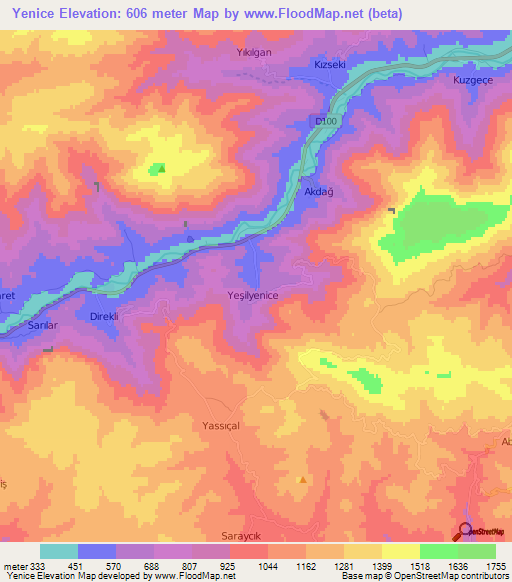 Yenice,Turkey Elevation Map