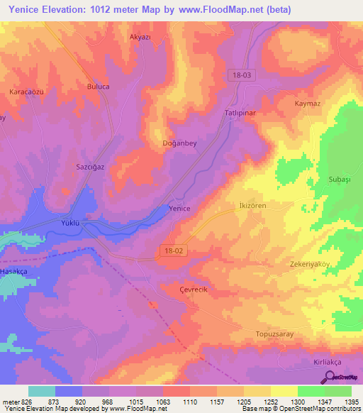 Yenice,Turkey Elevation Map