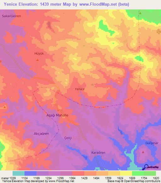 Yenice,Turkey Elevation Map