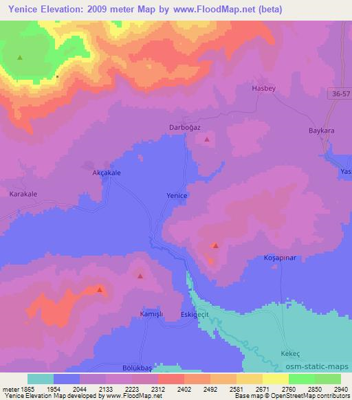 Yenice,Turkey Elevation Map