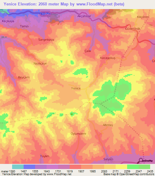 Yenice,Turkey Elevation Map