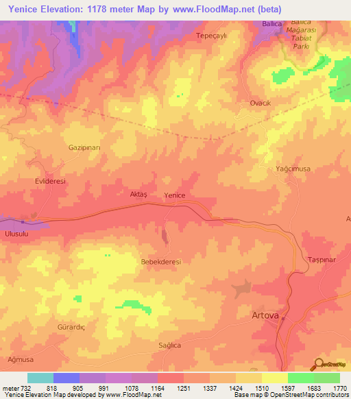 Yenice,Turkey Elevation Map