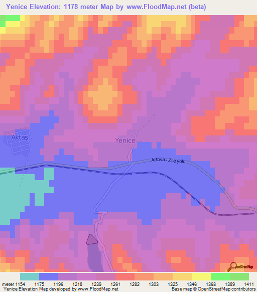 Yenice,Turkey Elevation Map