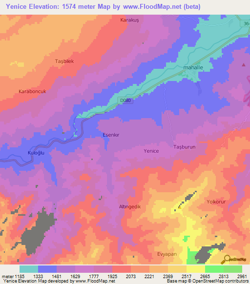 Yenice,Turkey Elevation Map