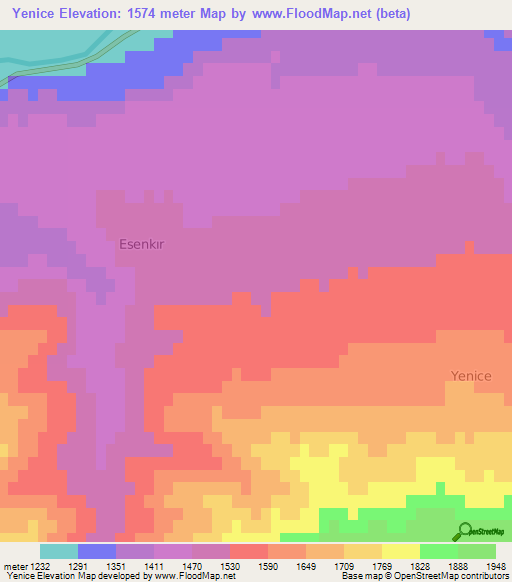 Yenice,Turkey Elevation Map