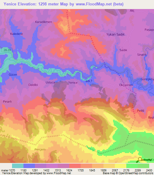 Yenice,Turkey Elevation Map