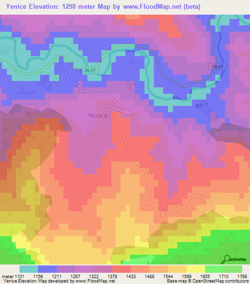 Yenice,Turkey Elevation Map