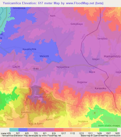 Yenicamlica,Turkey Elevation Map