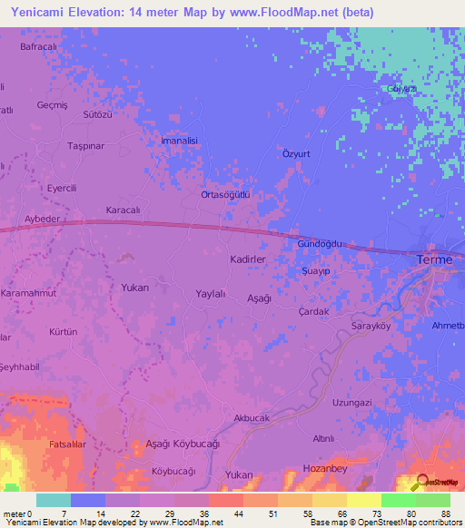 Yenicami,Turkey Elevation Map