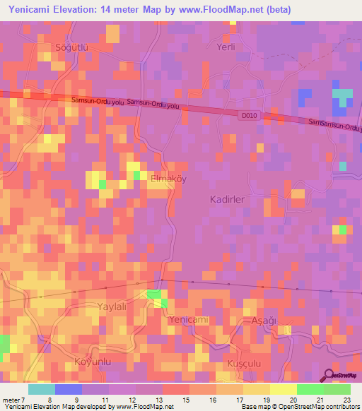 Yenicami,Turkey Elevation Map