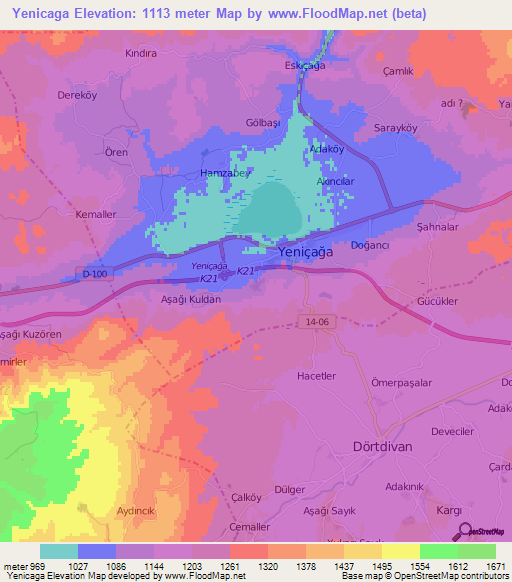 Yenicaga,Turkey Elevation Map