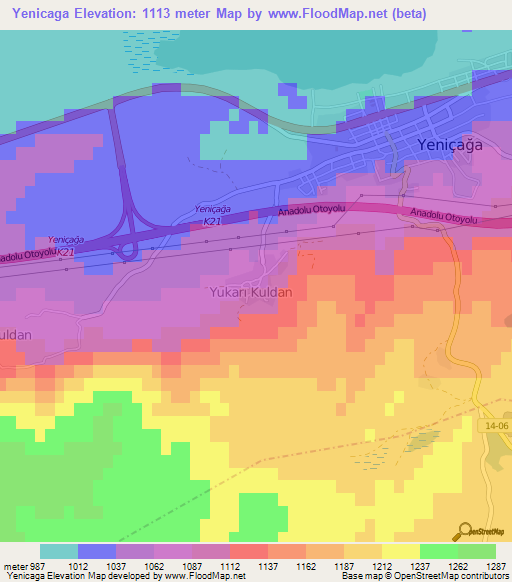 Yenicaga,Turkey Elevation Map