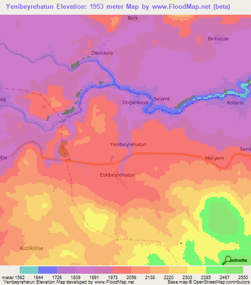 Yenibeyrehatun,Turkey Elevation Map