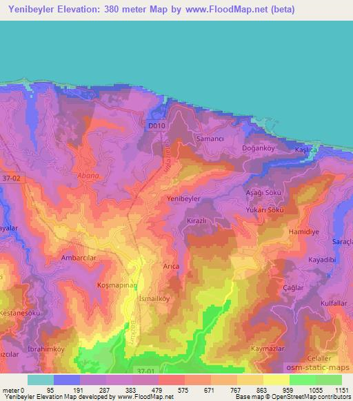 Yenibeyler,Turkey Elevation Map