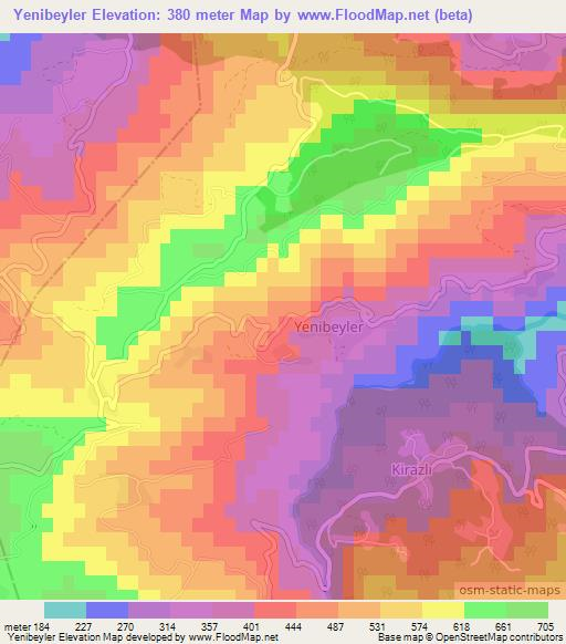 Yenibeyler,Turkey Elevation Map