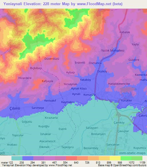 Yeniaynali,Turkey Elevation Map