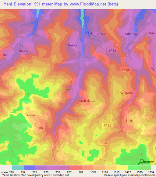 Yeni,Turkey Elevation Map