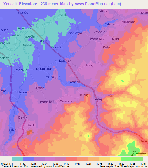 Yenecik,Turkey Elevation Map