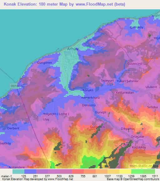 Konak,Turkey Elevation Map