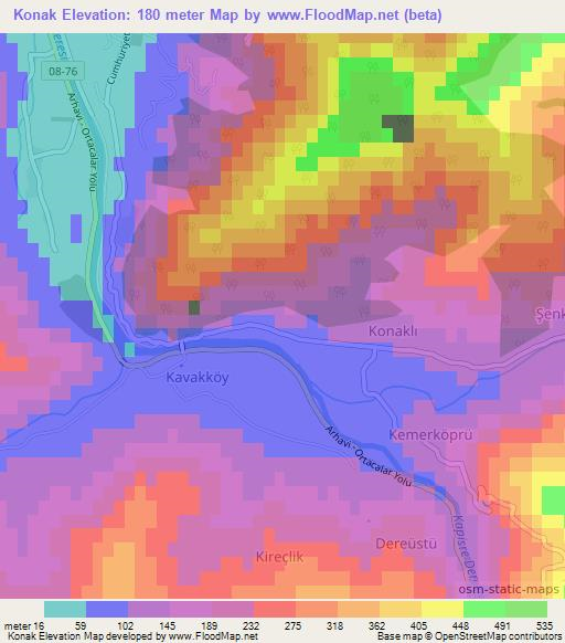 Konak,Turkey Elevation Map