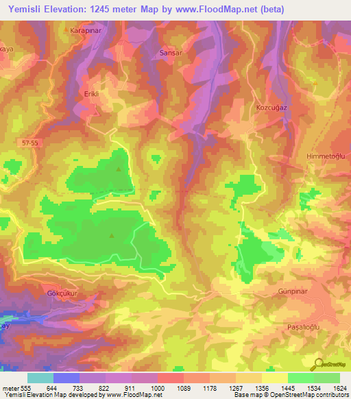 Yemisli,Turkey Elevation Map