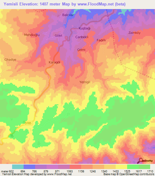 Yemisli,Turkey Elevation Map