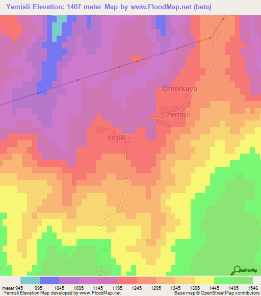 Yemisli,Turkey Elevation Map