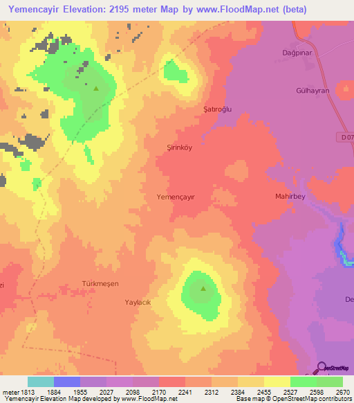 Yemencayir,Turkey Elevation Map