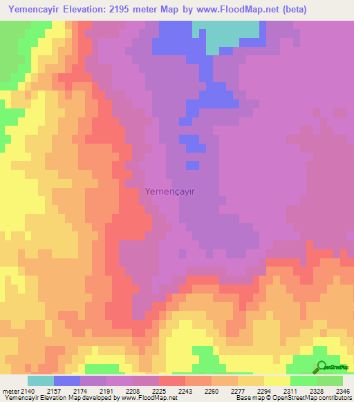 Yemencayir,Turkey Elevation Map