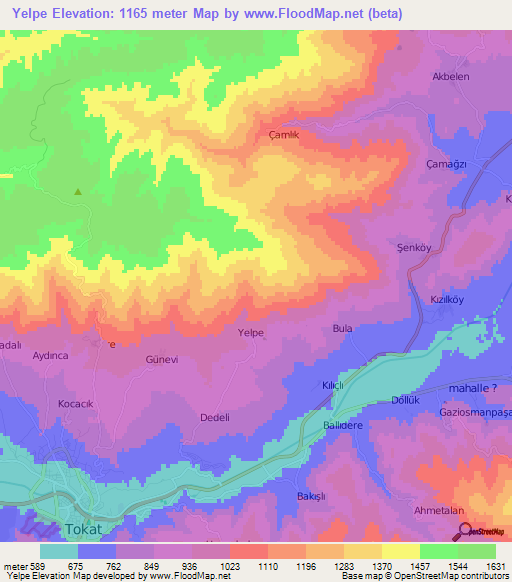 Yelpe,Turkey Elevation Map