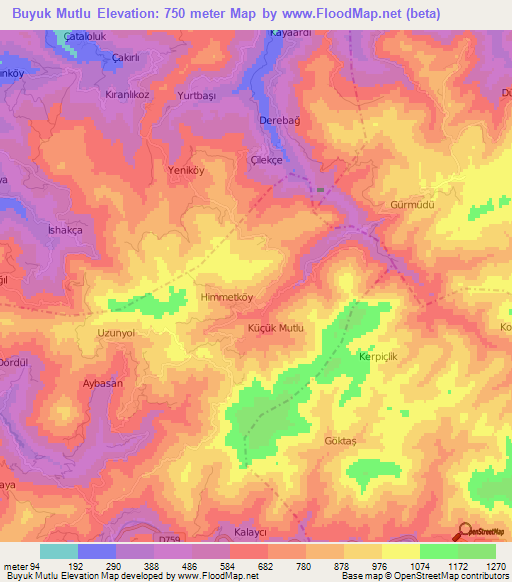 Buyuk Mutlu,Turkey Elevation Map