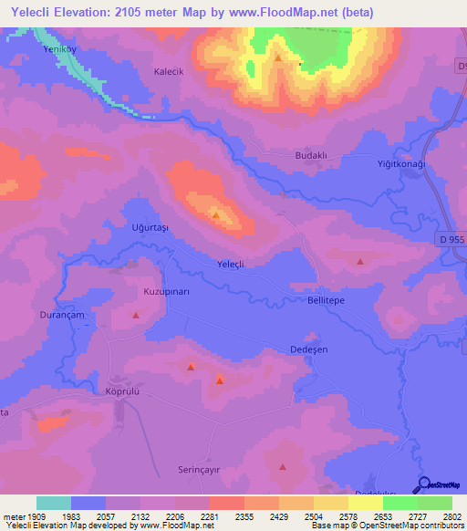 Yelecli,Turkey Elevation Map