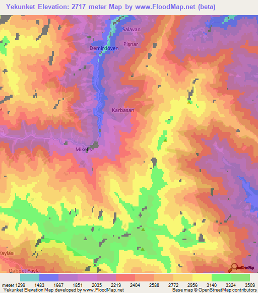 Yekunket,Turkey Elevation Map